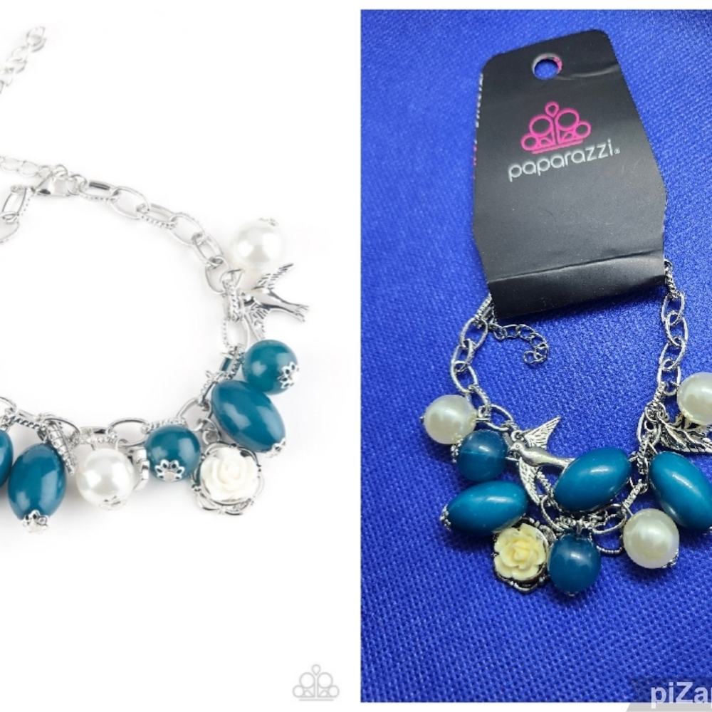 Paparazzi Teal and White Charm Bracelet